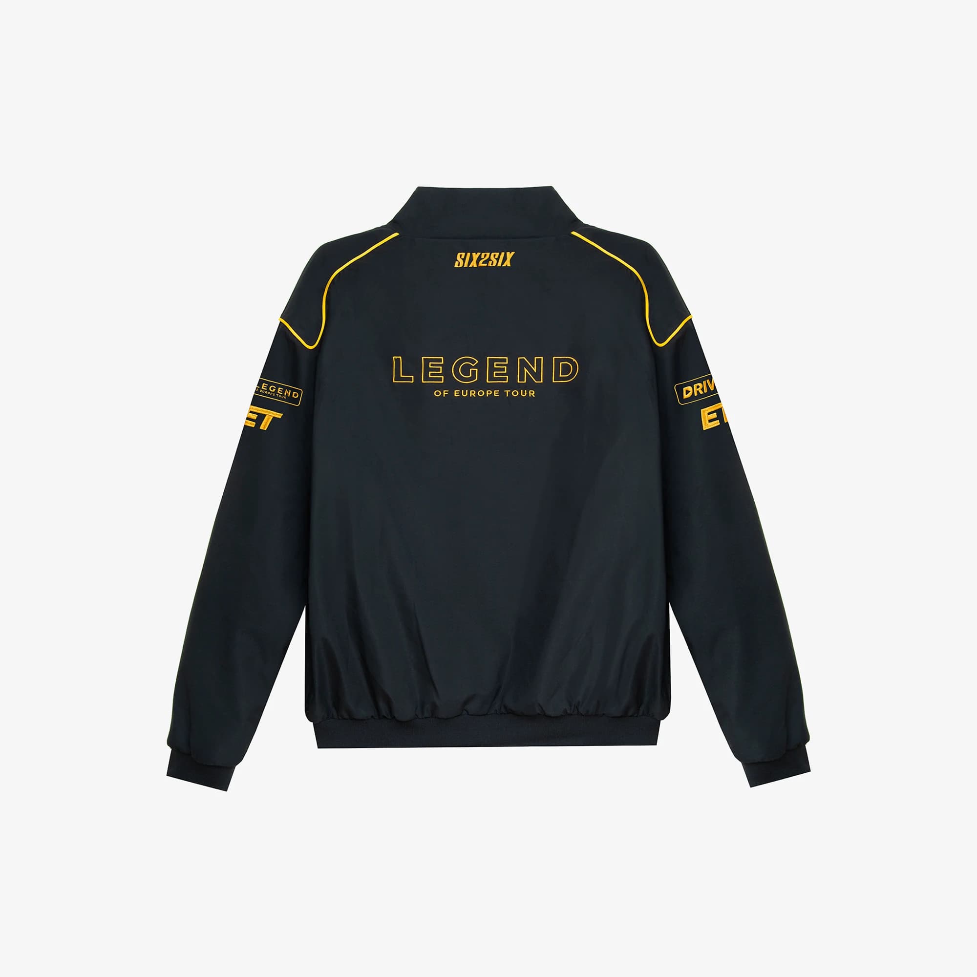 SIX2SIX Legend jacket in black, back, with Legend of Europe Tour in yellow